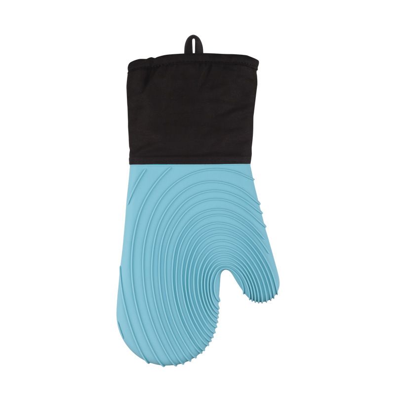 Heat Resistant Silicone Oven Mitts Non Slip Double Layer Cooking Baking Gloves For Kitchen BBQ-Sky Blue - Image 1