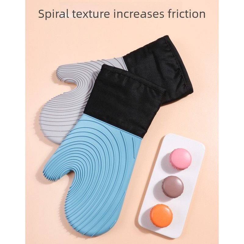 Heat Resistant Silicone Oven Mitts Non Slip Double Layer Cooking Baking Gloves For Kitchen BBQ-Sky Blue - Image 2