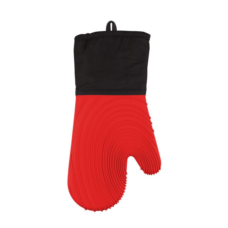 Heat Resistant Silicone Oven Mitts Non Slip Double Layer Cooking Baking Gloves For Kitchen BBQ-Red - Image 1