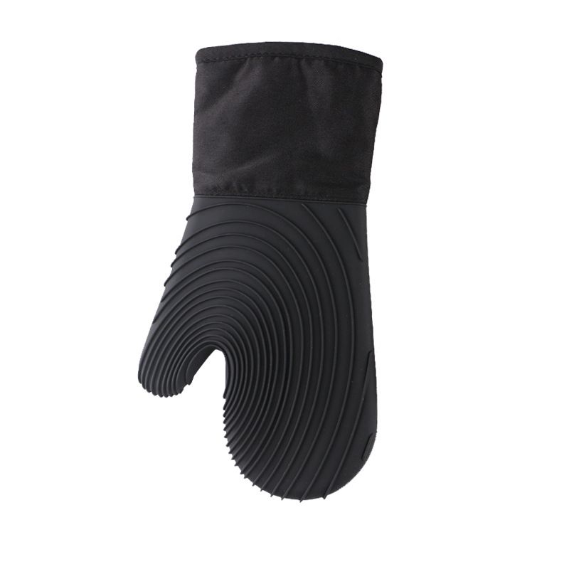 Heat Resistant Silicone Oven Mitts Non Slip Double Layer Cooking Baking Gloves For Kitchen BBQ-Black - Image 1