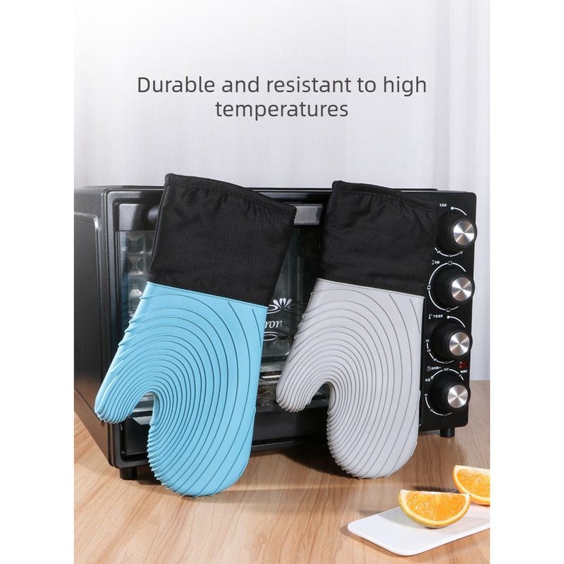 Heat Resistant Silicone Oven Mitts Non Slip Double Layer Cooking Baking Gloves For Kitchen BBQ-New Blue - Image 2