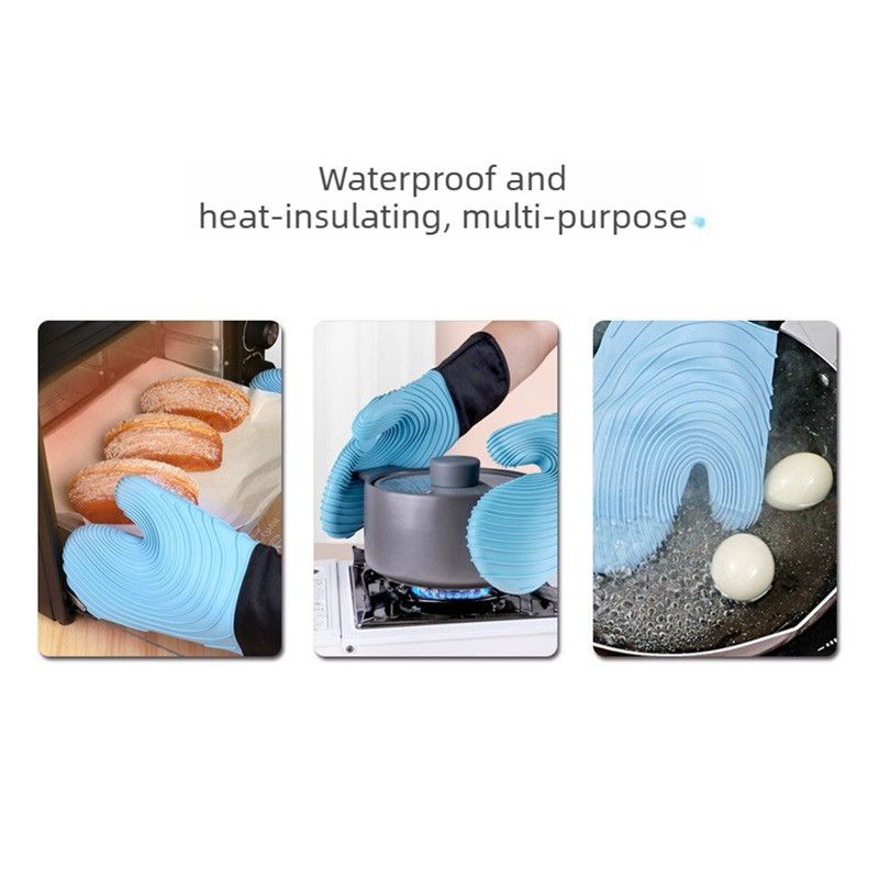 Heat Resistant Silicone Oven Mitts Non Slip Double Layer Cooking Baking Gloves For Kitchen BBQ-Gray - Image 2