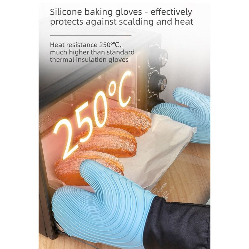 Heat Resistant Silicone Oven Mitts Non Slip Double Layer Cooking Baking Gloves For Kitchen BBQ-Purple - Image 3