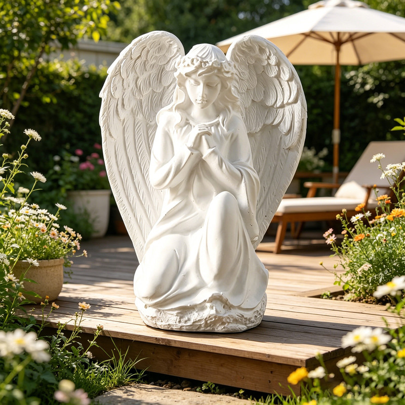 Kneeling Praying Angel Statue, Resin Religious Home Decor - Image 1