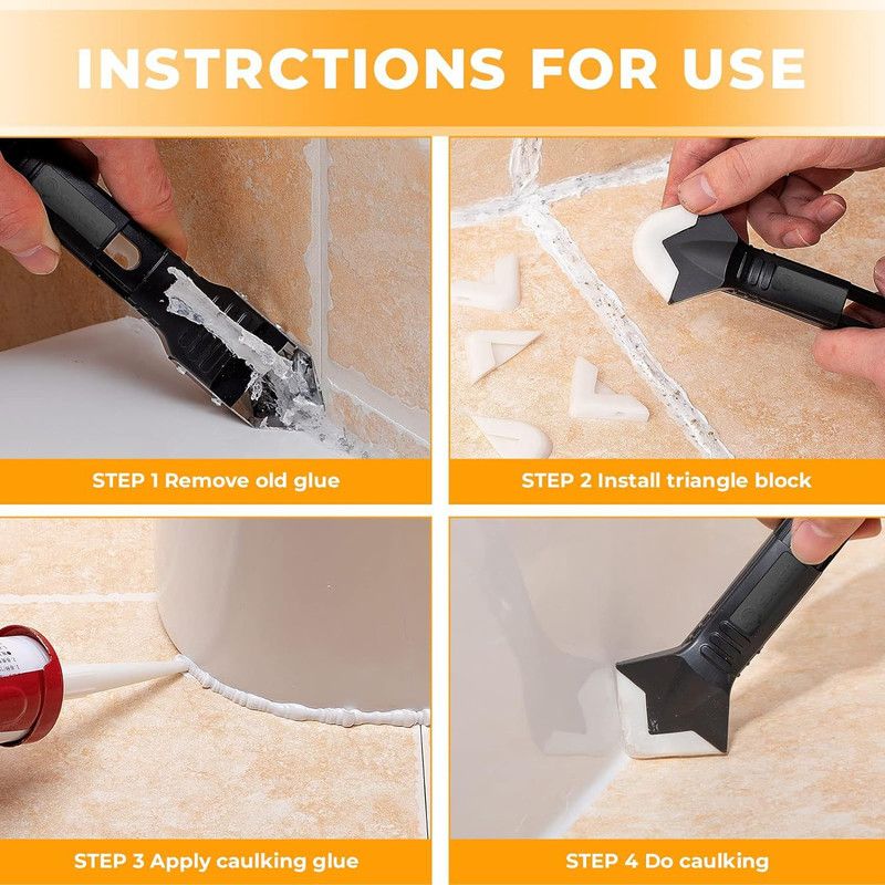 3 in 1 Silicone Caulk Finishing Tool Kit, Multi Size Grout Removal Scraper with 5 Replaceable Angle Heads, Bathroom Kitchen Sealant Smoother Tool Set - Image 3