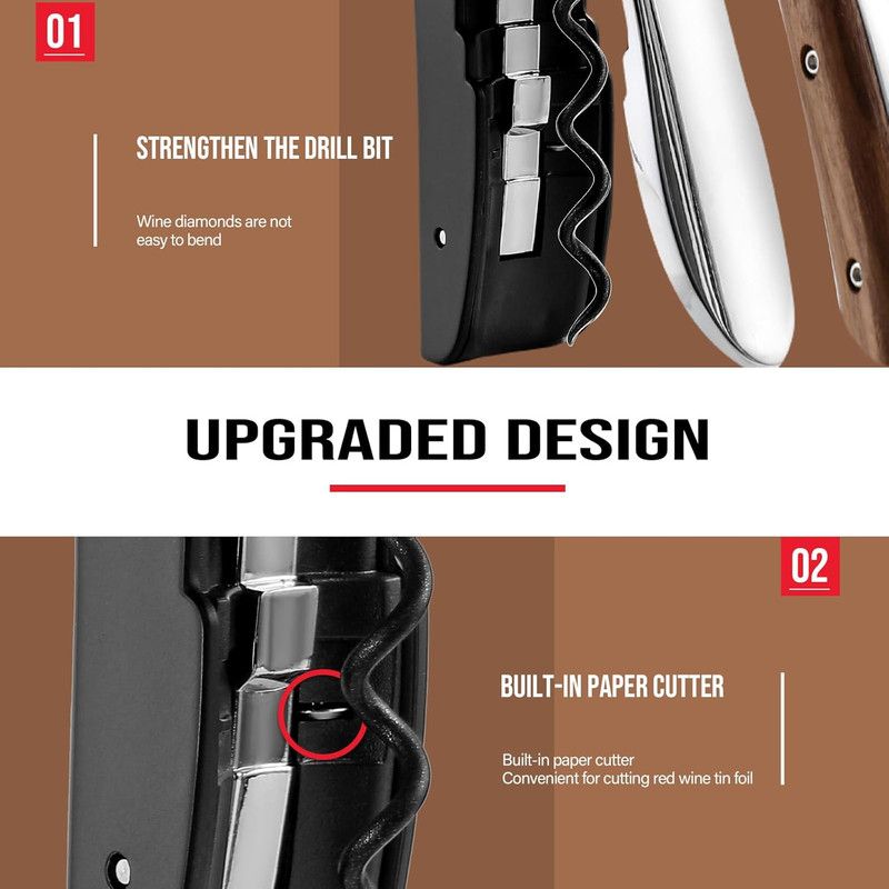 Lever Style Wine Bottle Opener, Heavy Duty Corkscrew with Built-in Foil Cutter for Home Bar Party - Image 3