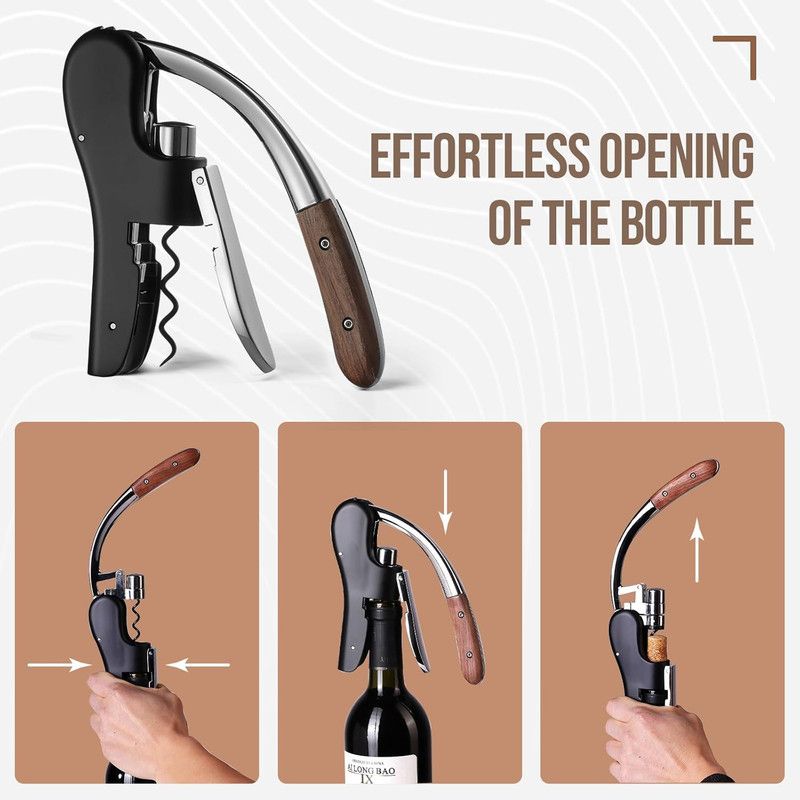 Lever Style Wine Bottle Opener, Heavy Duty Corkscrew with Built-in Foil Cutter for Home Bar Party - Image 5