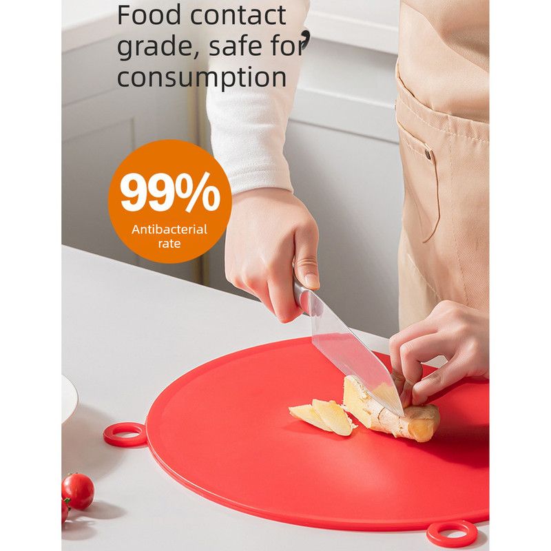 D Shape Double Sided Antibacterial Cutting Board Non Slip Kitchen Chopping Board with Draining Back-red - Image 4
