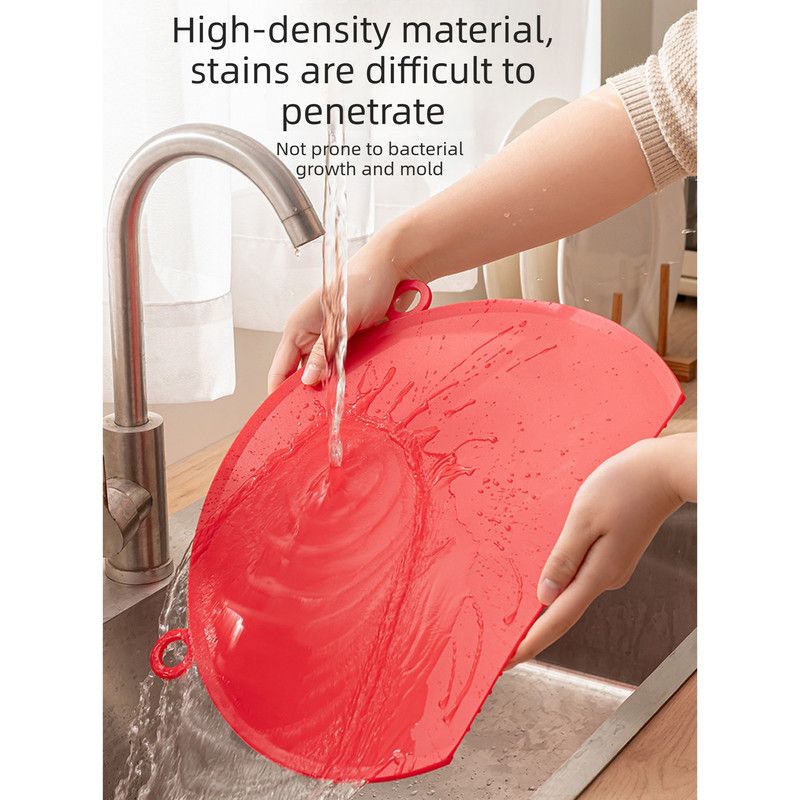 D Shape Double Sided Antibacterial Cutting Board Non Slip Kitchen Chopping Board with Draining Back-red - Image 5