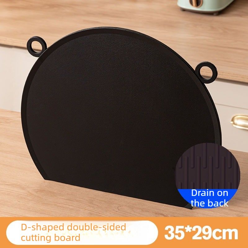 D Shape Double Sided Antibacterial Cutting Board Non Slip Kitchen Chopping Board with Draining Back-black - Image 1