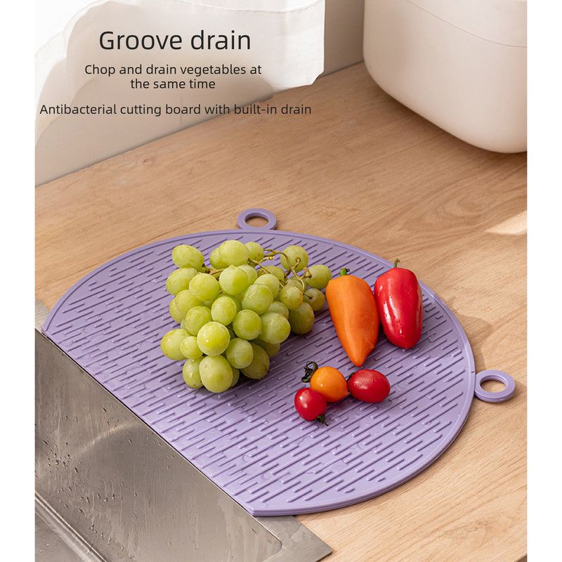 D Shape Double Sided Antibacterial Cutting Board Non Slip Kitchen Chopping Board with Draining Back-black - Image 4