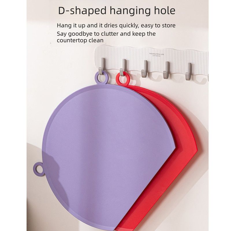 D Shape Double Sided Antibacterial Cutting Board Non Slip Kitchen Chopping Board with Draining Back-purple - Image 2