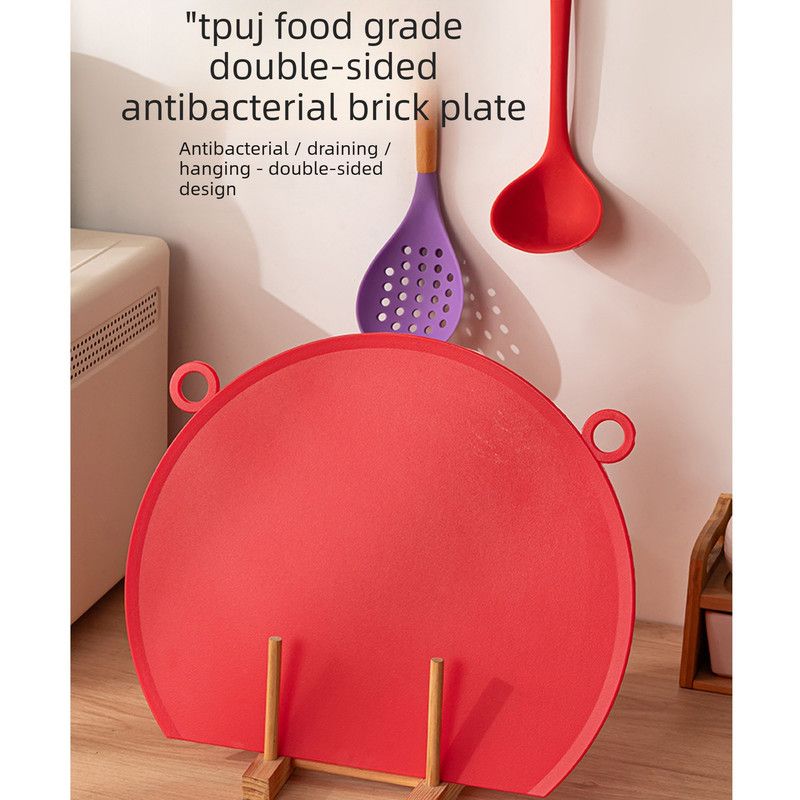 D Shape Double Sided Antibacterial Cutting Board Non Slip Kitchen Chopping Board with Draining Back-pink - Image 6