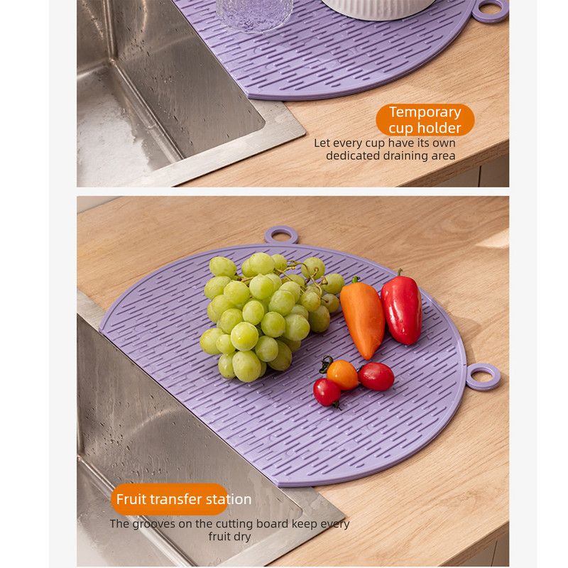 D Shape Double Sided Antibacterial Cutting Board Non Slip Kitchen Chopping Board with Draining Back-pink - Image 7