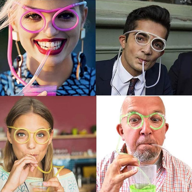 5-Pack Silly Straws Glasses, Reusable Crazy Straws for Kids, Flexible Twisty Straws Fun Eyeglass Frame Drinking Straws, Novelty Party Favors Supplies for Birthday, Game, Christmas, Holiday Decorations - Image 3