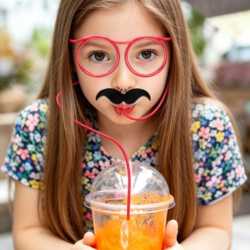 5-Pack Round Glasses-Shaped Straw, PETG, Food-Grade, Odorless, Reusable, Cute & Funny Novelty Straw - Image 2