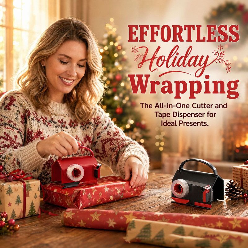 Gift Wrapping Paper Cutter Portable Wrap Dispenser Cutting Tool For Christmas Present Packaging-red - Image 2