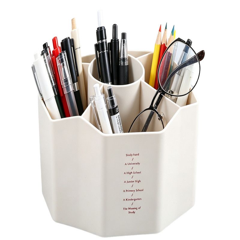 1pc 360 Rotating Plastic Desk Pen Organizer ， Dual-Purpose Art Supply Pencil Cup for Office, School, Home - Image 1