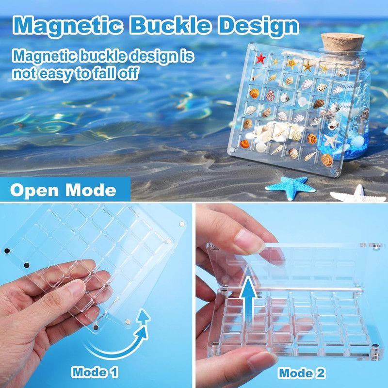 Acrylic Magnetic Seashell Display Box,Clear Sea Shell Display Box,Beach Magnet Storage Organizer Case for Seashell Diamond Beads,36 Grids,Transparent,1 Pack - Image 3
