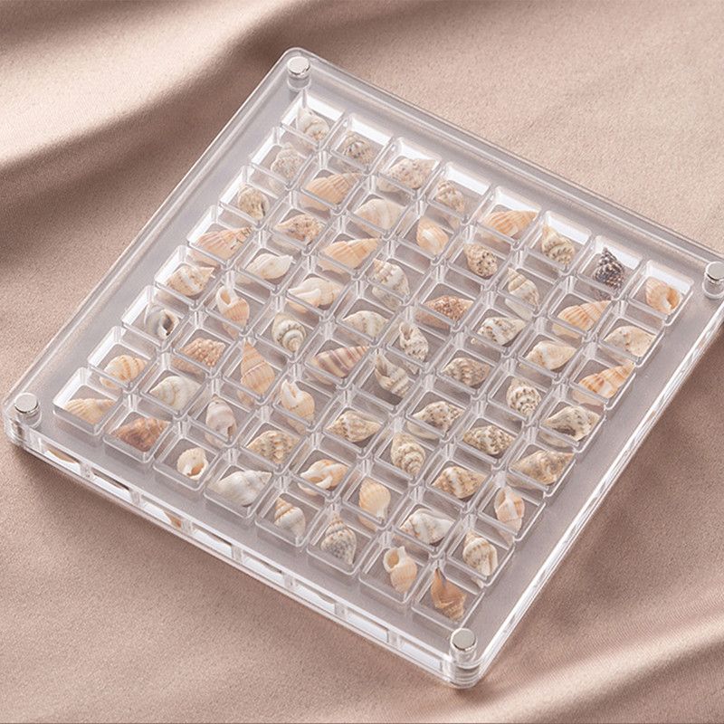 Acrylic Magnetic Seashell Display Box,Clear Sea Shell Display Box,Beach Magnet Storage Organizer Case for Seashell Diamond Beads,64 Grids,Transparent,1 Pack - Image 1