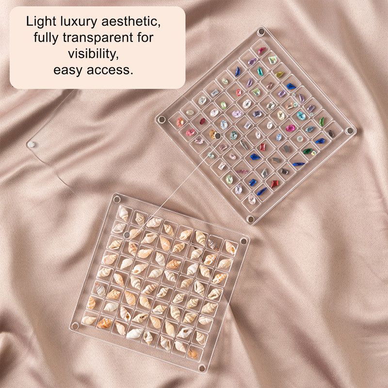 Acrylic Magnetic Seashell Display Box,Clear Sea Shell Display Box,Beach Magnet Storage Organizer Case for Seashell Diamond Beads,64 Grids,Transparent,1 Pack - Image 2