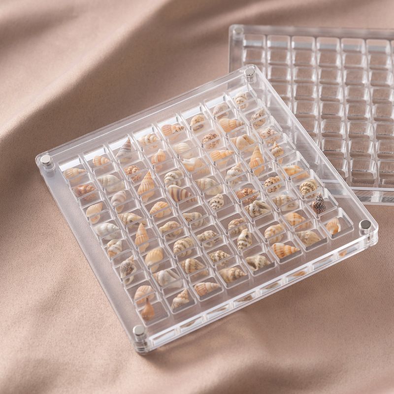 Acrylic Magnetic Seashell Display Box,Clear Sea Shell Display Box,Beach Magnet Storage Organizer Case for Seashell Diamond Beads,64 Grids,Transparent,1 Pack - Image 3