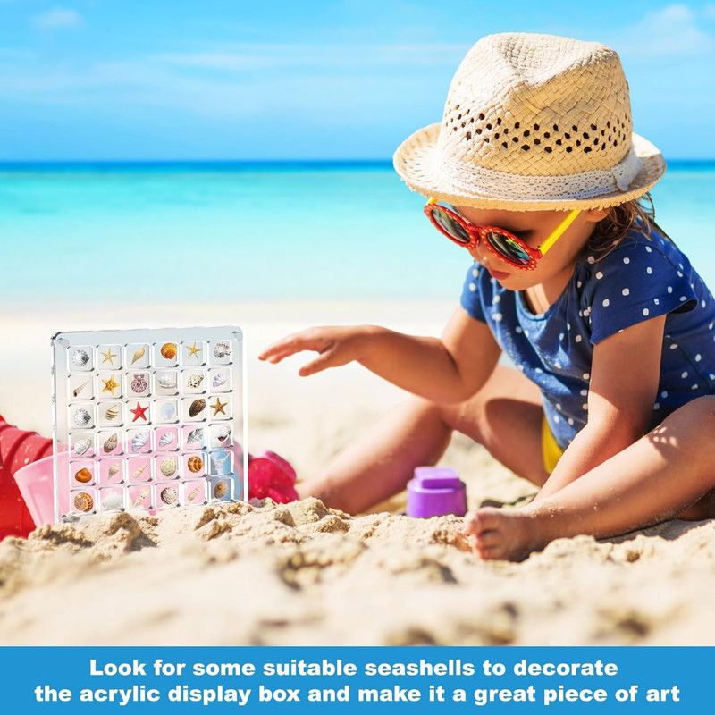 Acrylic Magnetic Seashell Display Box,Clear Sea Shell Display Box,Beach Magnet Storage Organizer Case for Seashell Diamond Beads,100 Grids,Transparent,1 Pack - Image 3