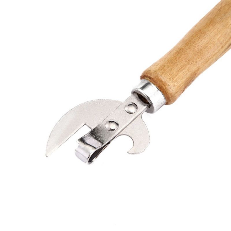 Stainless Steel Multifunctional Wine Opener with Wood Handle and Can Opener - Image 2