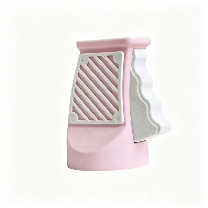 3D printed desktop ornament of a one-handed can opener, for beverages.Pink - Image 1