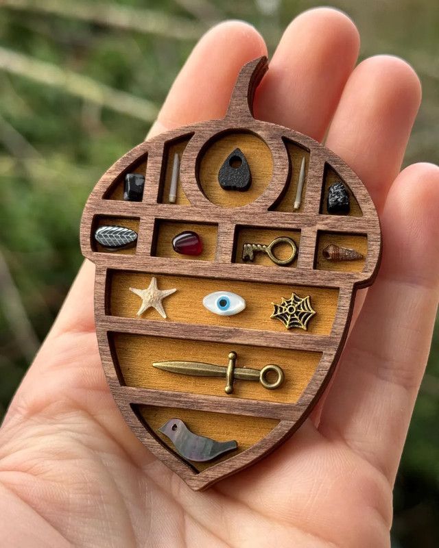 Wooden display stand for mini curiosities,Nut - Image 1