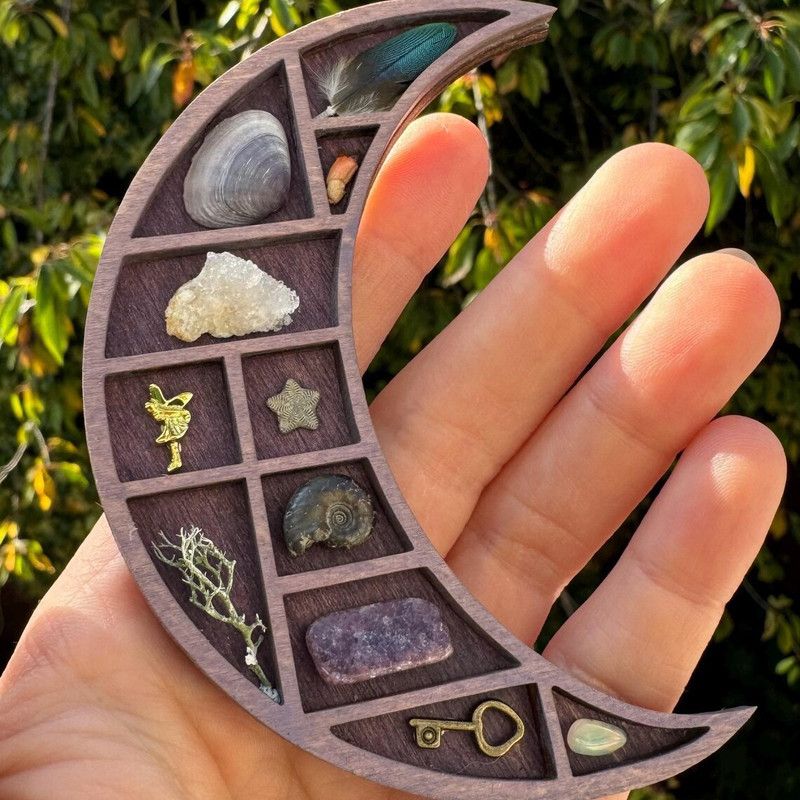 Wooden display stand for mini curiosities,Moon - Image 1