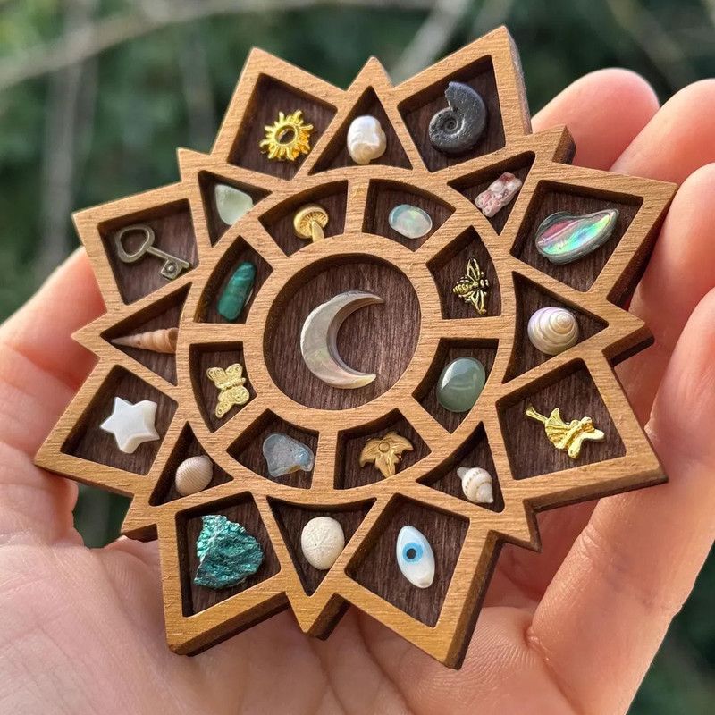 Wooden display stand for mini curiosities,Mandala - Image 1