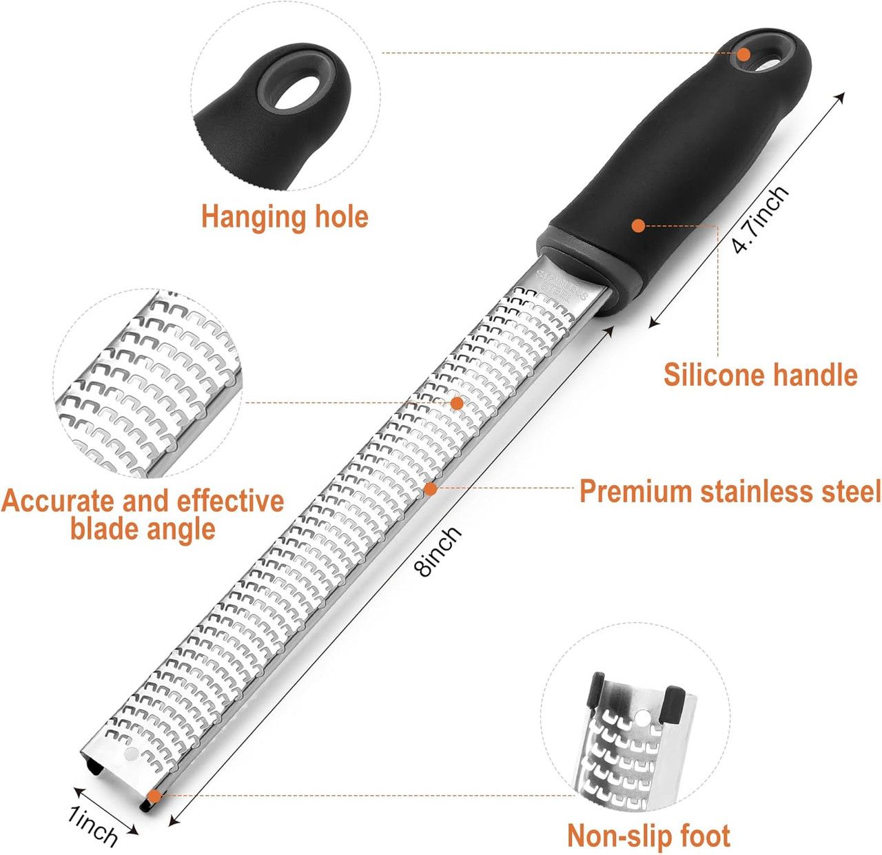 Stainless Steel Lemon Zester, Cheese Grater for Lime, Cheese, Dishwasher Safe - Image 2