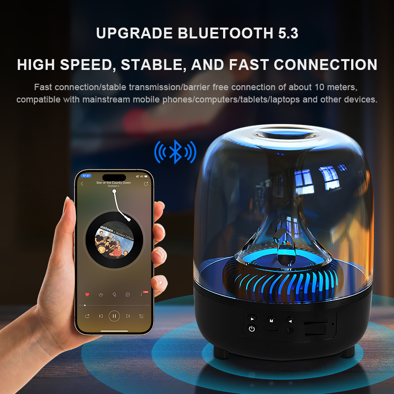 Portable Wireless Speaker with 12D Surround Bass, RGB Water Ripple Ambient Light, wireless 5.3, Hands-Free Calling, Wireless Speaker for Home, Outdoor, Party, Compatible with iPhone, Android, Laptop，Blue - Image 5
