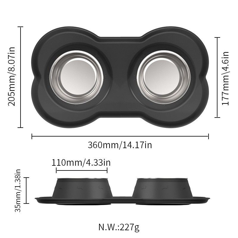 Anti Tip Stainless Steel Dog Bowl 2 in 1 Food Water Bowl - Image 2