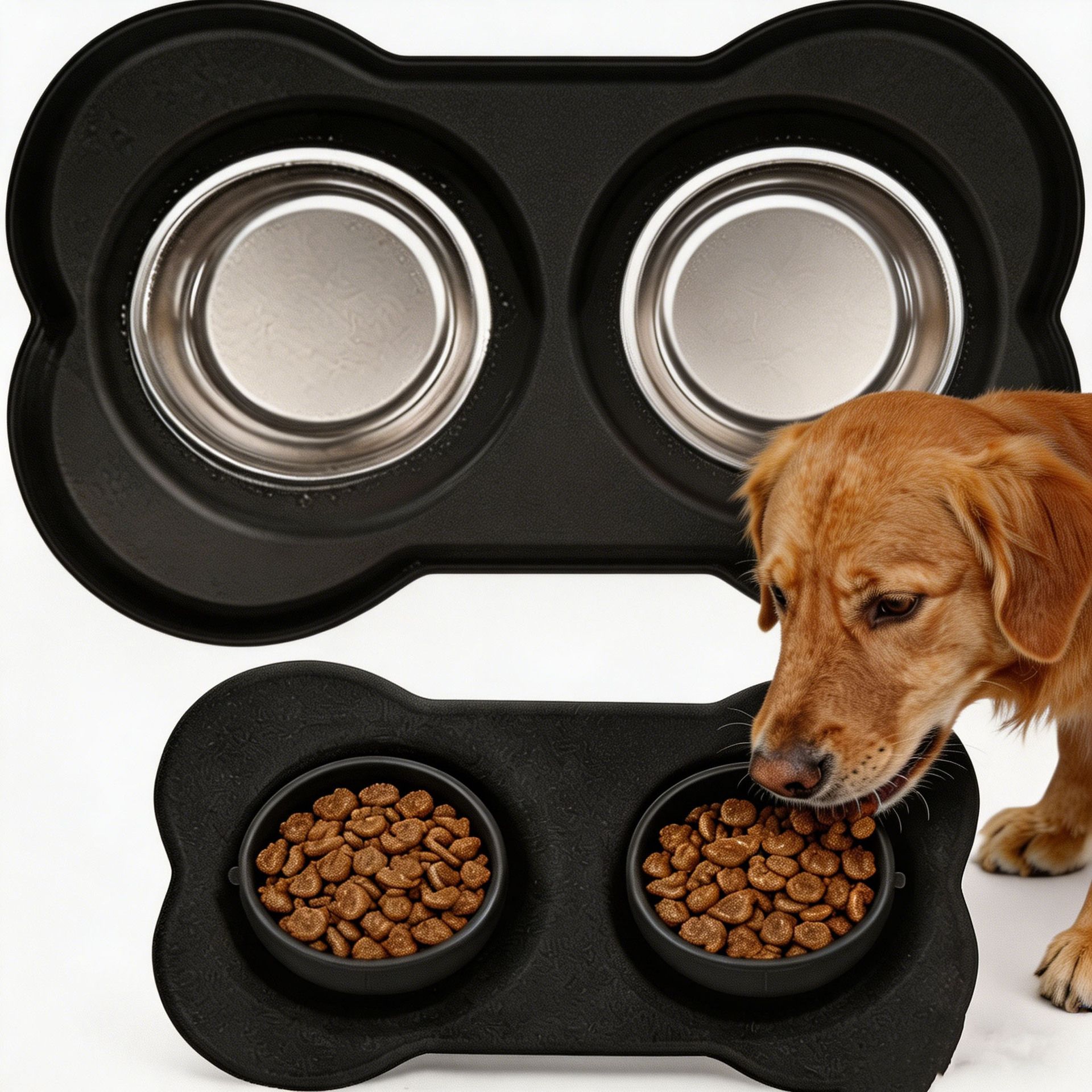 Anti Tip Stainless Steel Dog Bowl 2 in 1 Food Water Bowl - Image 3