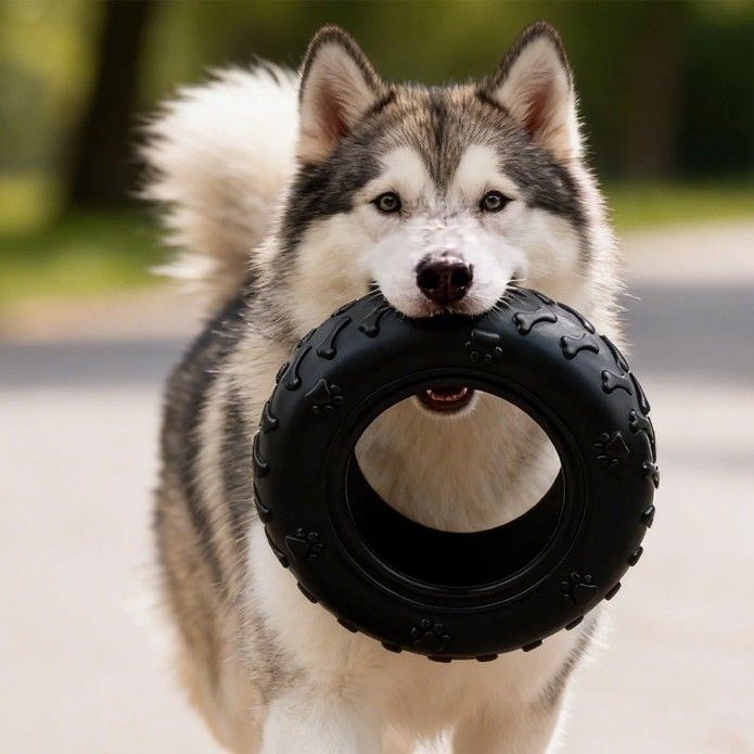 Durable Rubber Tire Dog Toy Indestructible Chew Stick for Medium Large Dogs - Image 2