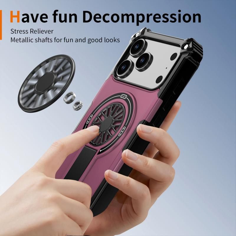 Armor Heavy Duty Magnetic Rotating Ring Kickstand Phone Case For iPhone 14 Pro Max, Anti-Drop Protective Cover In Purple - Image 2