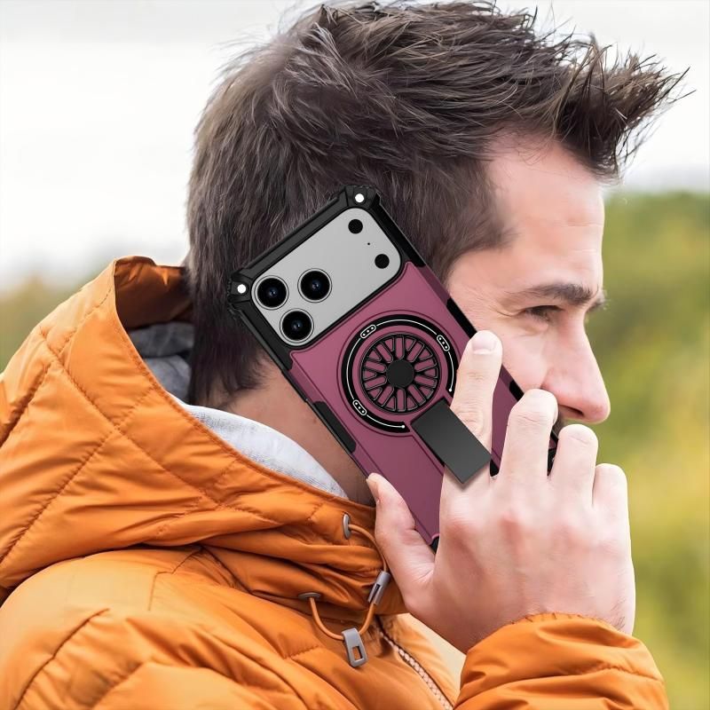 Armor Heavy Duty Magnetic Rotating Ring Kickstand Phone Case For iPhone 14 Pro Max, Anti-Drop Protective Cover In Purple - Image 3