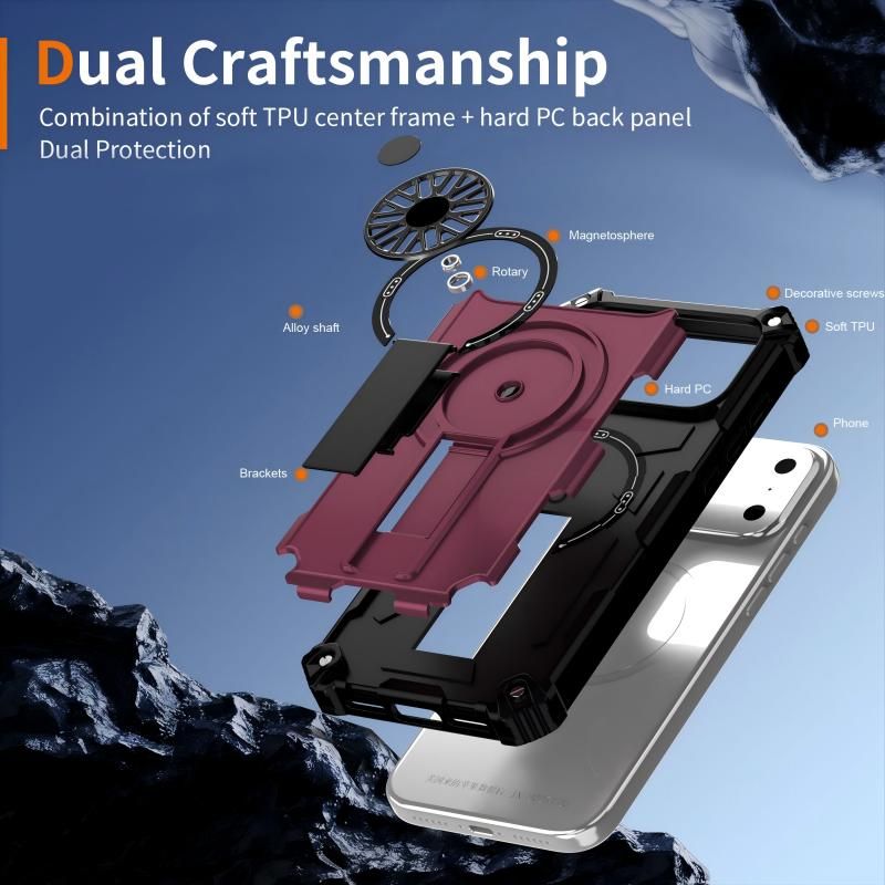 Armor Heavy Duty Magnetic Rotating Ring Kickstand Phone Case For iPhone 14 Pro Max, Anti-Drop Protective Cover In Purple - Image 4