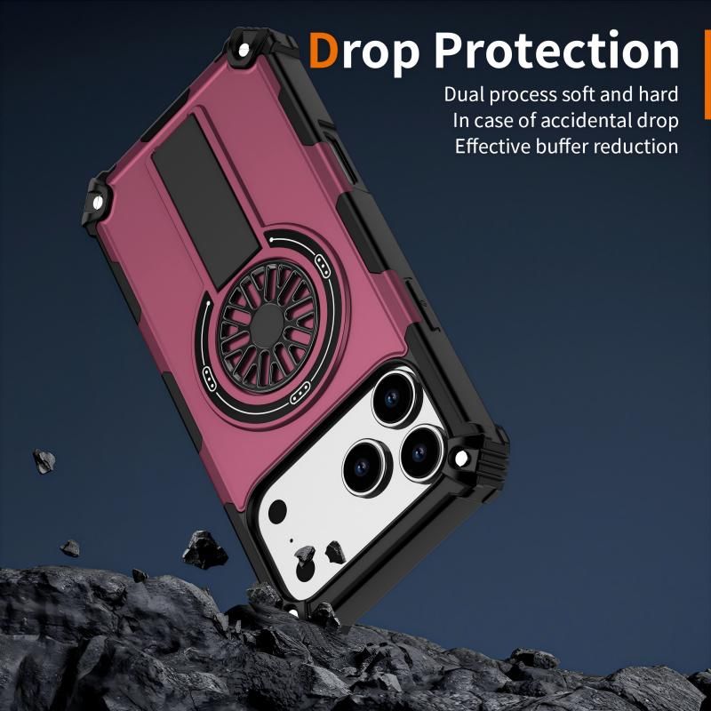 Armor Heavy Duty Magnetic Rotating Ring Kickstand Phone Case For iPhone 14 Pro Max, Anti-Drop Protective Cover In Purple - Image 5