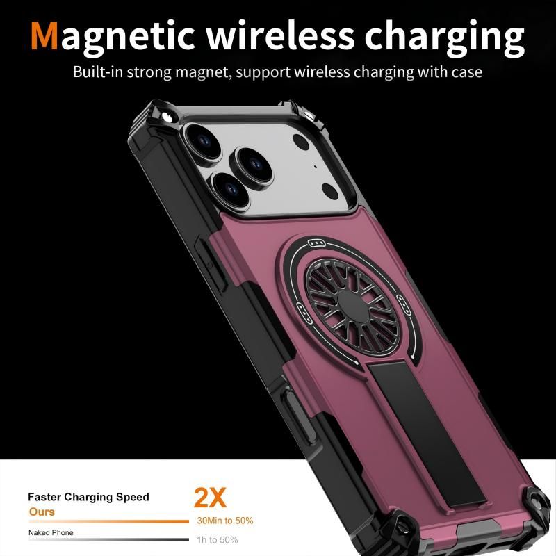 Armor Heavy Duty Magnetic Rotating Ring Kickstand Phone Case For iPhone 14 Pro Max, Anti-Drop Protective Cover In Purple - Image 6