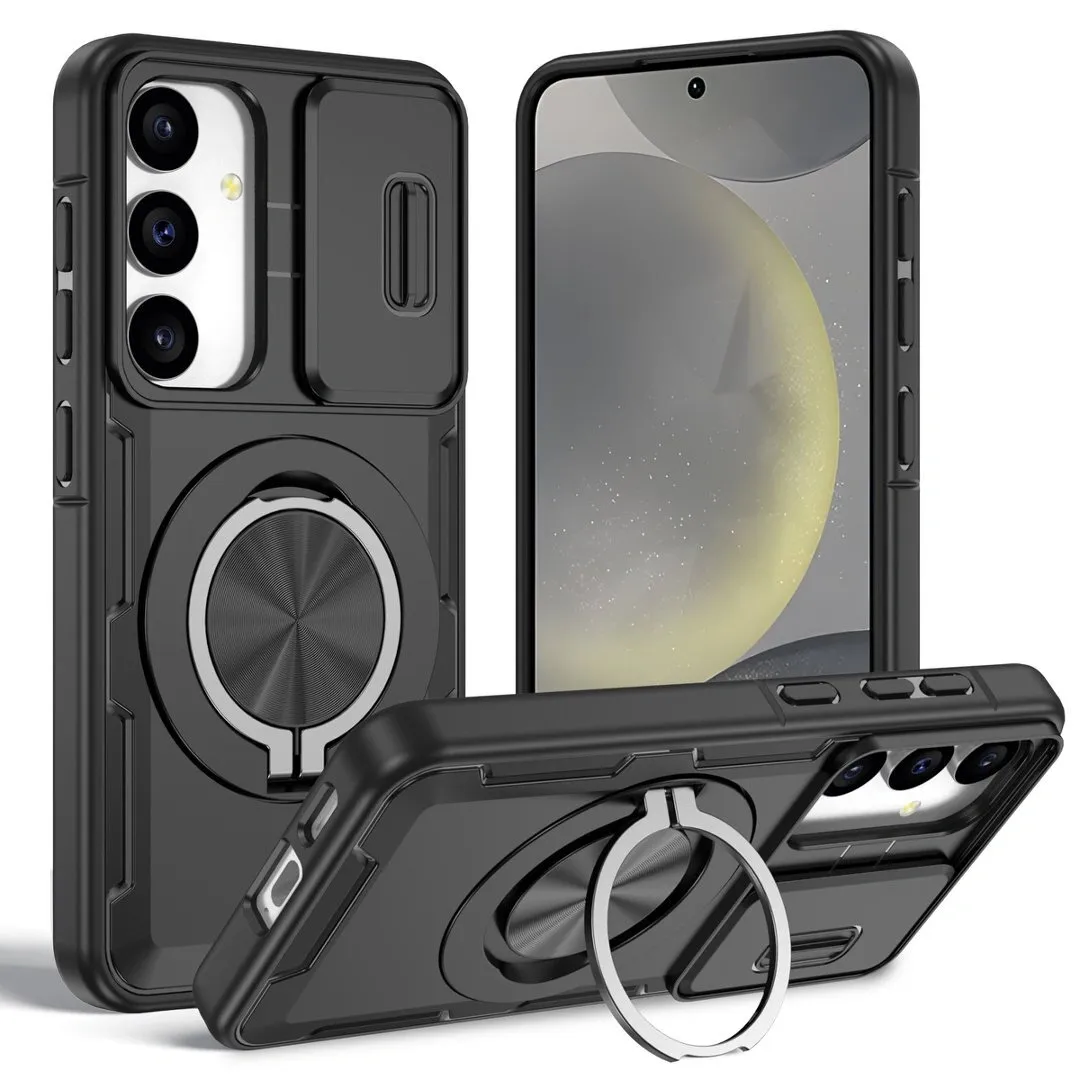 2-in-1 Magnetic Sliding Lens Case, Black for Samsung S25 - Image 1