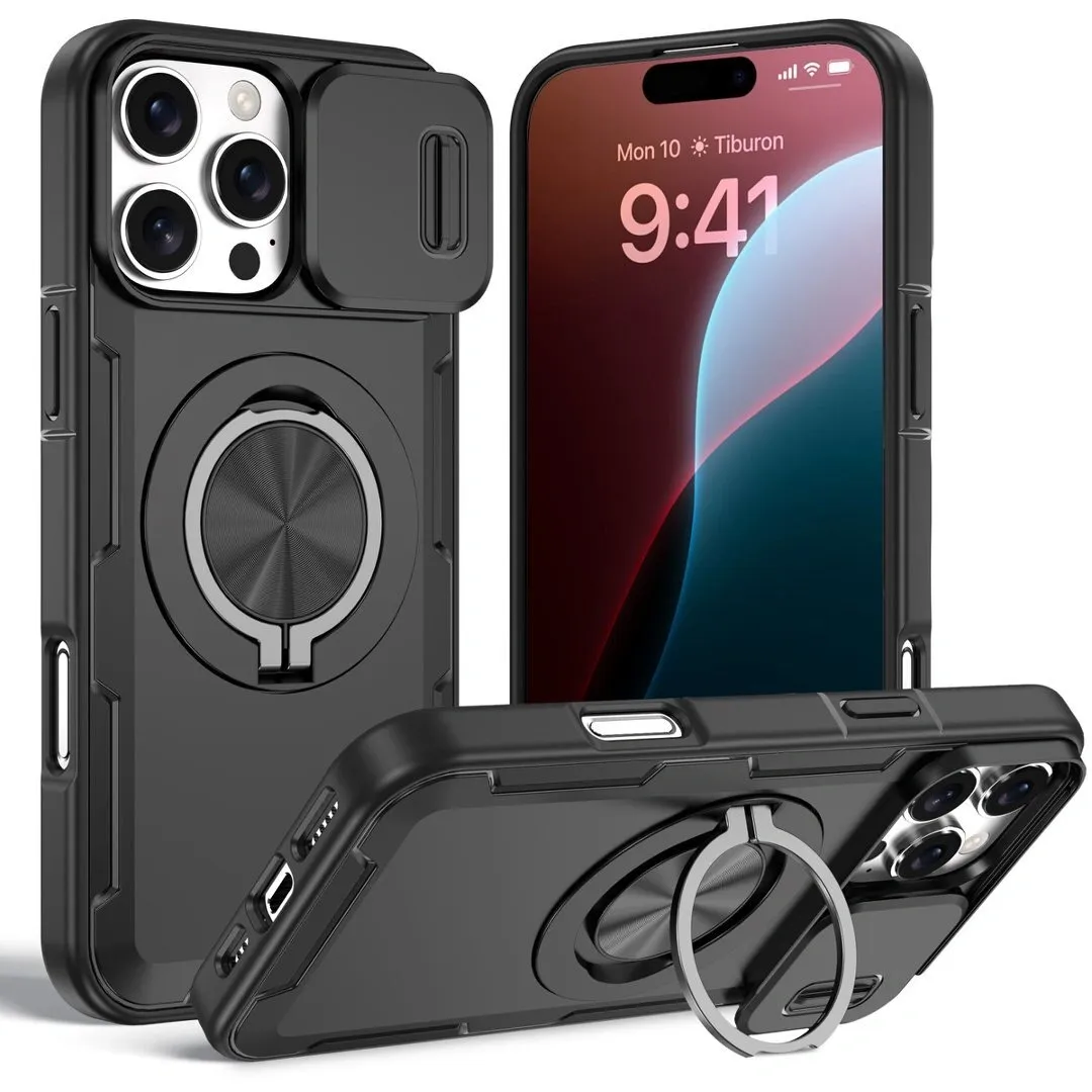 2-in-1 Magnetic Sliding Lens Case, Black for iPhone 16 Pro Max - Image 1