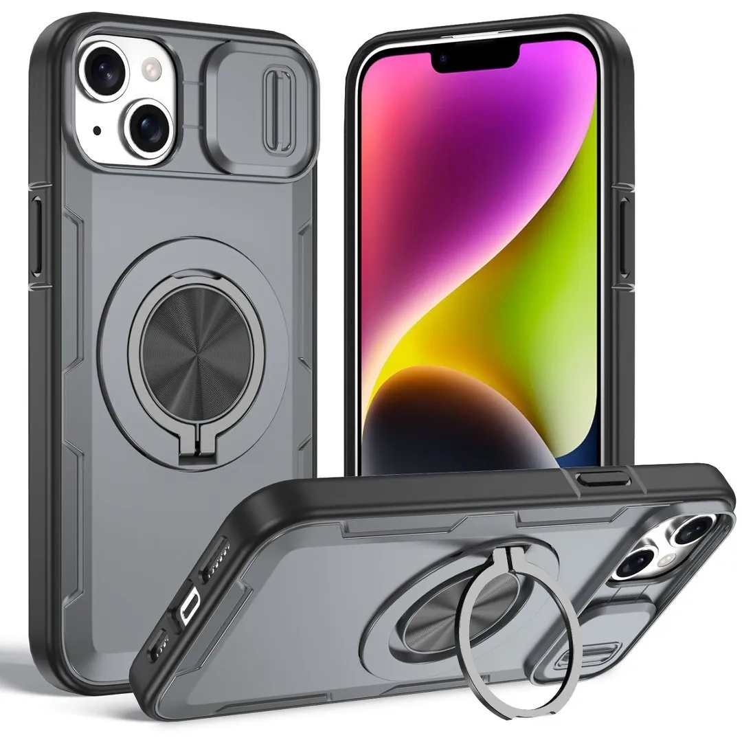 2-in-1 Magnetic Sliding Lens Case, Grey for iPhone 14 - Image 1