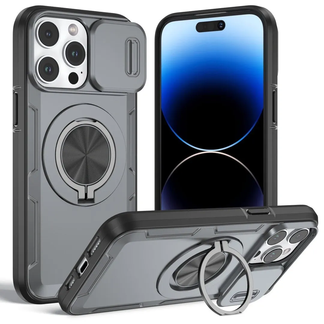 Red Warrior 2-in-1 Magnetic Sliding Lens Case grey for iPhone 14 Pro Max - Image 1