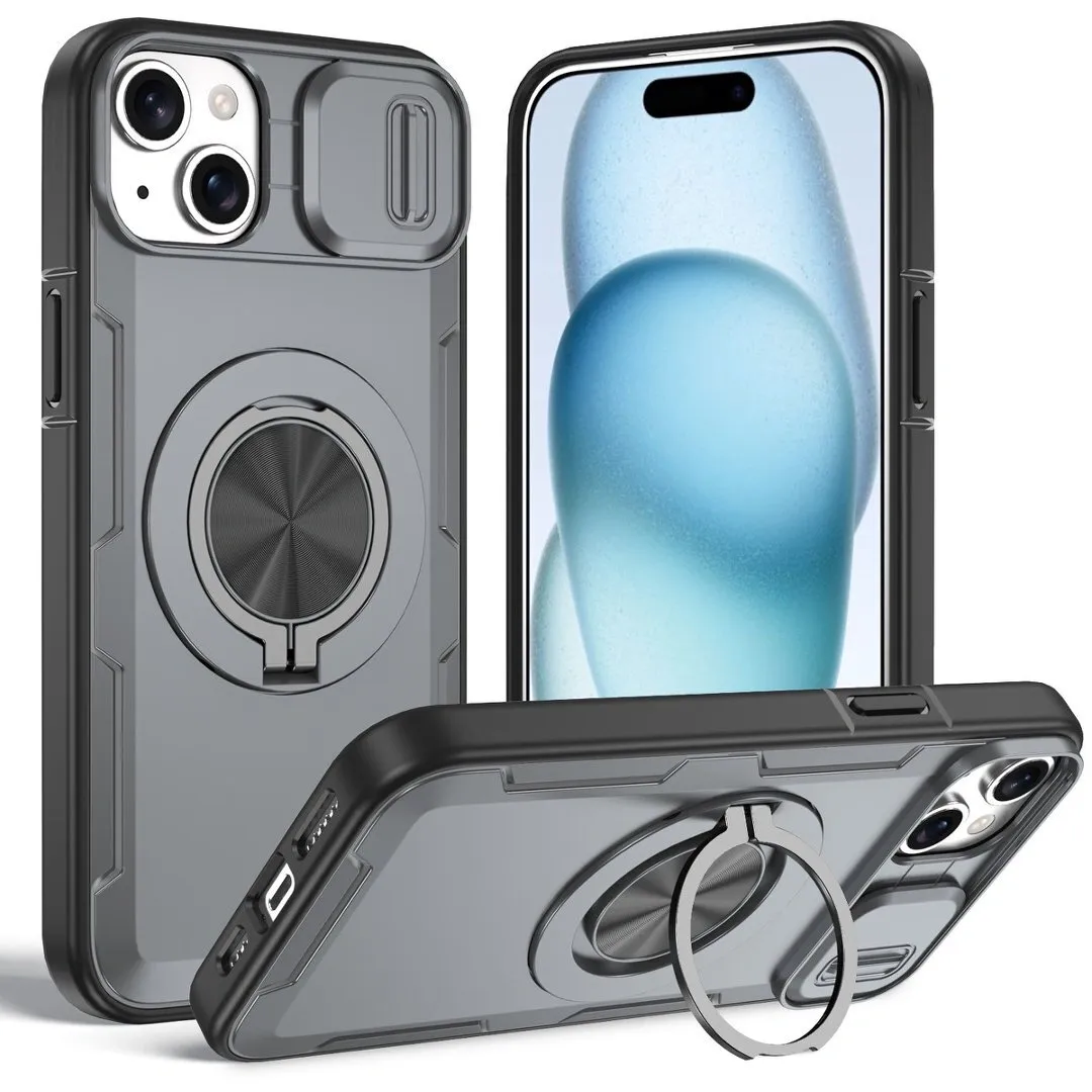 2-in-1 Magnetic Sliding Lens Case, Grey for iPhone 15 - Image 1
