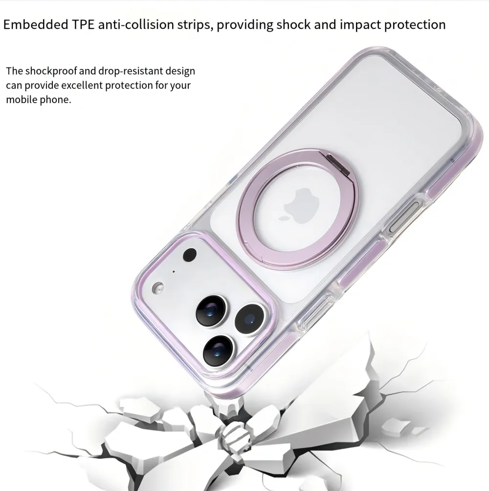 Clear MagSafe iPhone 17 Pro Max Case with 360° Rotating Ring Stand - Purple Edition - Image 3