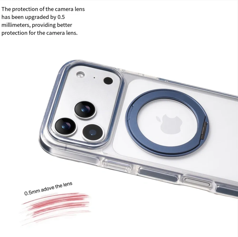 Clear MagSafe iPhone 17 Pro Max Case with 360° Rotating Ring Stand - Blue Edition - Image 4
