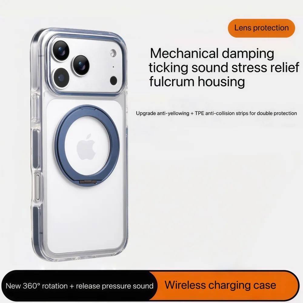Clear MagSafe iPhone 17 Pro Max Case with 360° Rotating Ring Stand - Blue Edition - Image 5